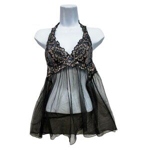 Victorias Secret Womens Sheer Lace Babydoll Lingerie S  Black & Pink